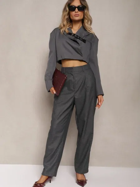 Pantaloni largi închis cu croi costum Verati gri