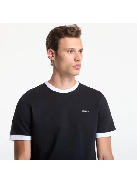 Тениска Queens Contrast Ribbing Tee Black S черно