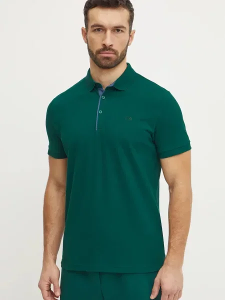 Тениска с яка The North Face Premium Slim с изчистен дизайн зелено