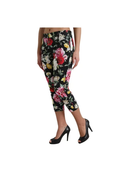 Spodnie Dolce And Gabbana w kwiatki biznesowe czarne