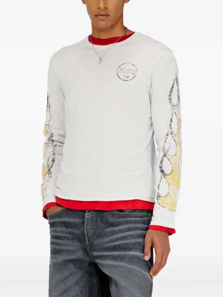 Lung tricou Diesel cu imagine din jerseu alb