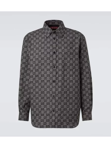 Vlněná kostkovaná košile Gucci šedá