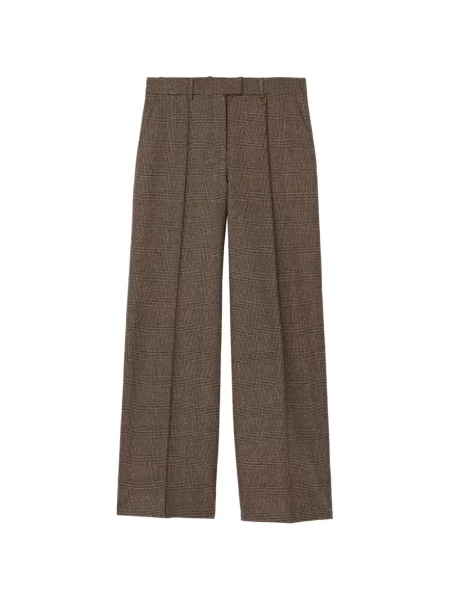 Pantaloni Burberry de lână în carouri maro