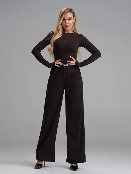 Штани палаццо ISSA Plus темно-коричневий вельвет коричневі