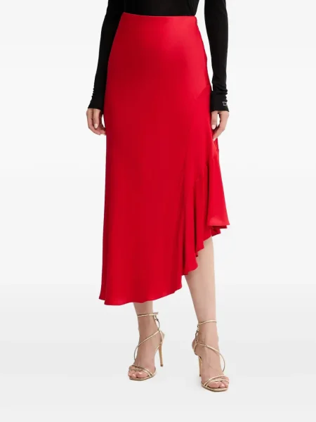 Fustă midi Twinset cu volane până la genunchi roșu