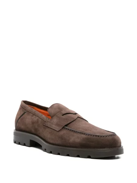 Pantofi loafer Santoni din piele de căprioară maro