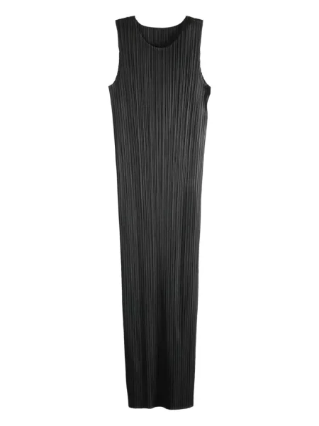 Rochie midi Pleats Please Issey Miyake fără mâneci plisată până la genunchi negru