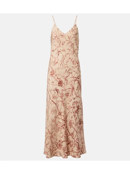 Rochie midi Loro Piana de mătase cu imagine până la genunchi bej