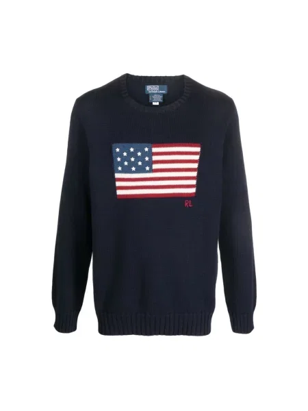 Dzianinowa koszulka Ralph Lauren z nadrukiem niebieska