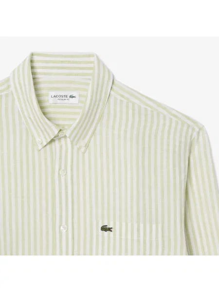 Lacoste Lniana Koszula W Paski O Regularnym Kroju zielony