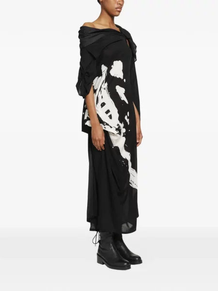 Φόρεμα Yohji Yamamoto με σχέδιο με αφηρημένο print ντραπέ μαύρο
