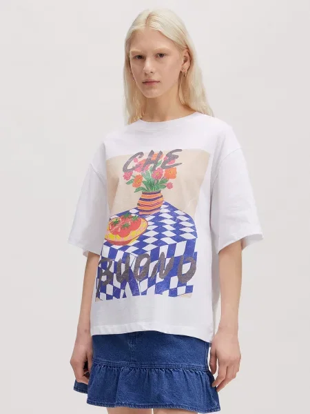 EDITED Tricou Xia ecru / bleumarin / gri alb