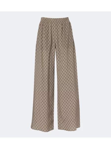 Pantaloni palazzo Gucci de mătase bej