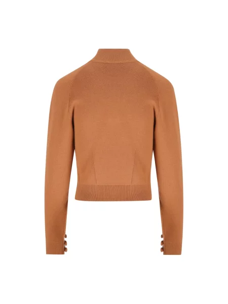 Lniany sweter Chloe do golfa brązowy
