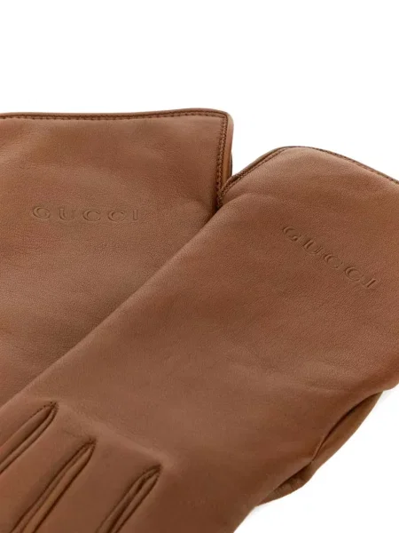 Mănuși Gucci din piele cu autograf maro