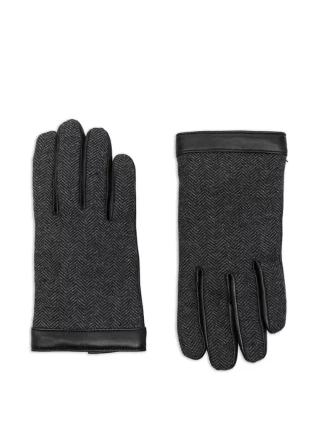 Mănuși Boss din piele cu model herringbone negru