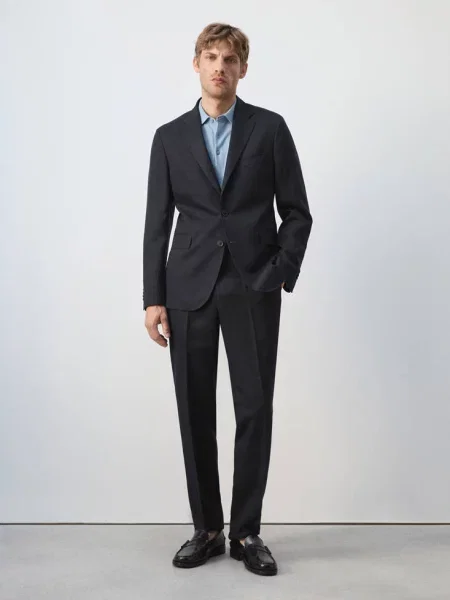 Marynarka garniturowa Amalfi slim fit Mężczyzna 50 MANGO MAN granatowy