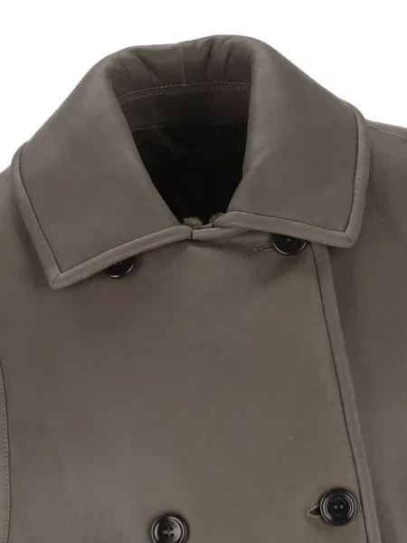 Haină din piele de oaie Max Mara cu două rânduri de nasturi din piele de oaie verde
