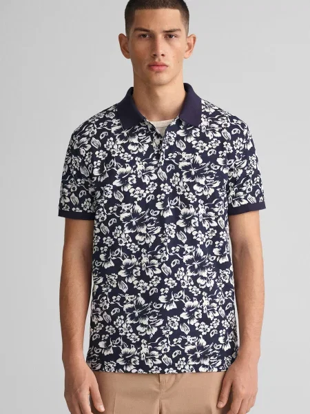 Поло Gant в цветочек с принтом синее