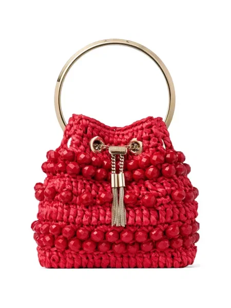 Geantă bucket Jimmy Choo cu mărgele roșu