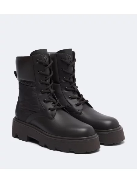 Botine Moncler cu șireturi din piele maro