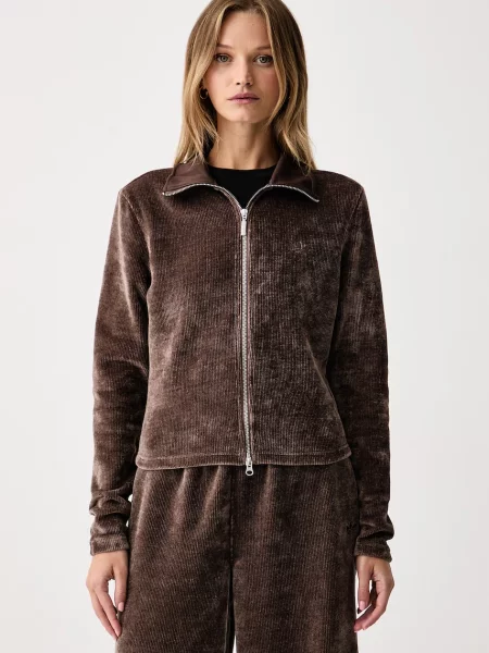 Adidas Originals pulover cu pentru femei Chenille Zip Up maro
