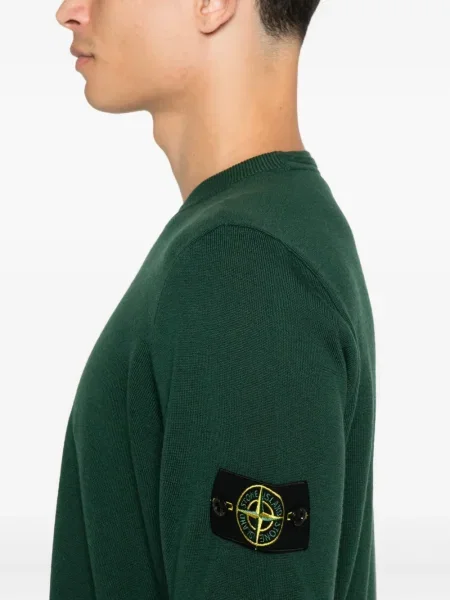 Pulover Stone Island cu decolteu rotund cu strasuri verde