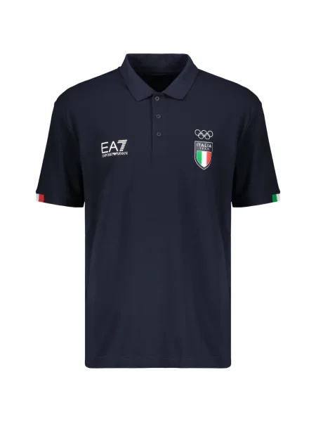 Trumpas polo marškinėliai Ea7 Emporio Armani su autografu mėlyna