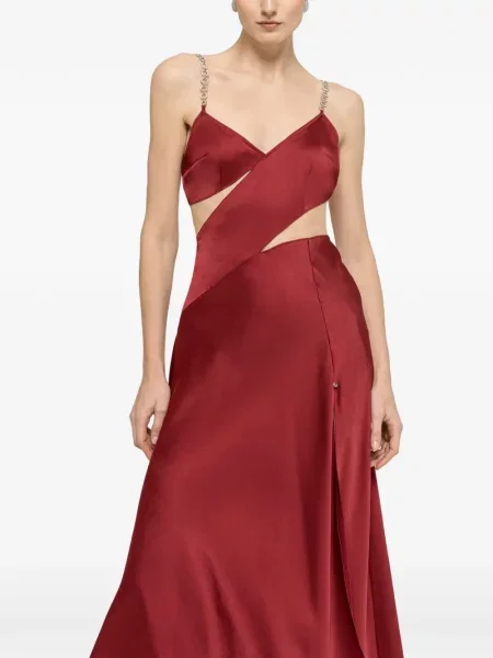 Rochie midi Nissa de cristal de costum cu bretele roșu