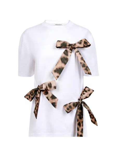 Tricou Nina Ricci cu funde cu model leopard alb