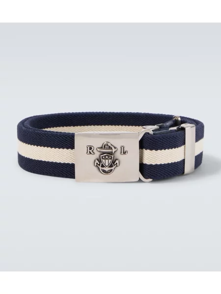 Curea Ralph Lauren Purple Label din piele cu dungi albastru