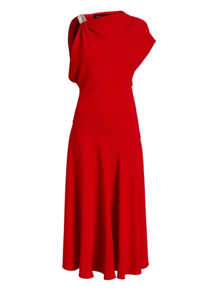 Rochie midi Proenza Schouler drapată până la genunchi cu un umăr gol roșu
