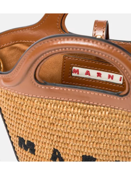Geantă Marni cu broderie cu imprimeu tropical maro