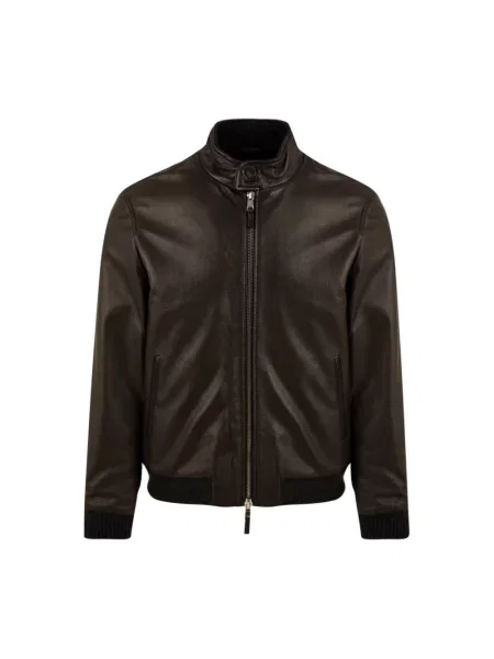 Kurtka skórzana The Jack Leathers z nadrukiem brązowa