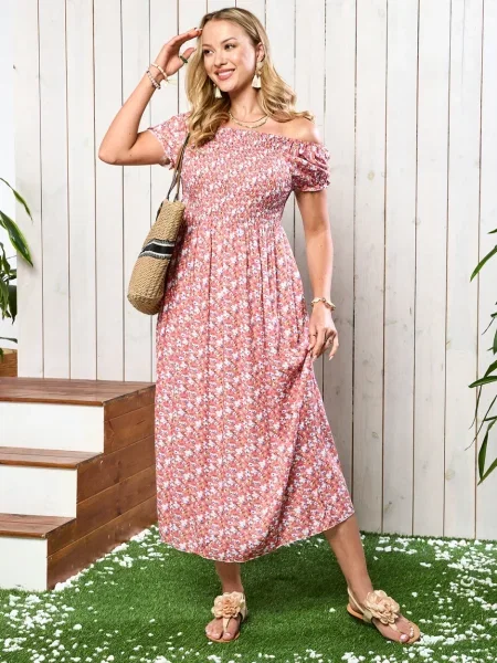 Rochie midi Resti cu model floral de costum slingback negru