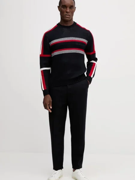 Armani Exchange sweter z dodatkiem wełny granatowy