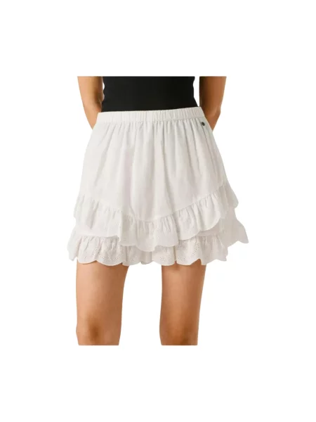 Spódnica jeansowa Pepe Jeans z falbankami biała