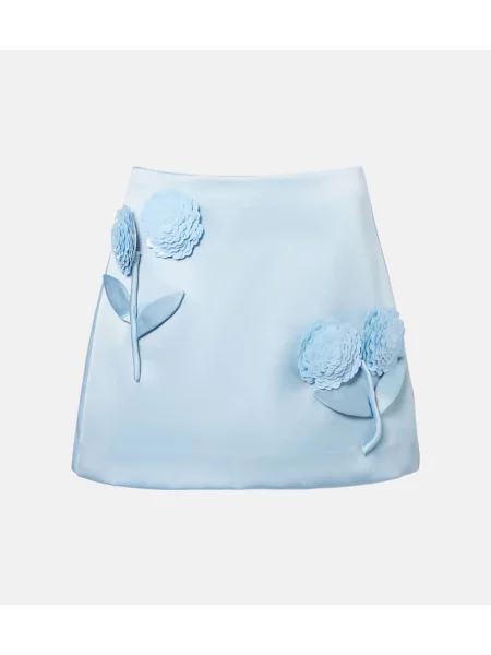Fustă Self-portrait din satin cu model floral albastru