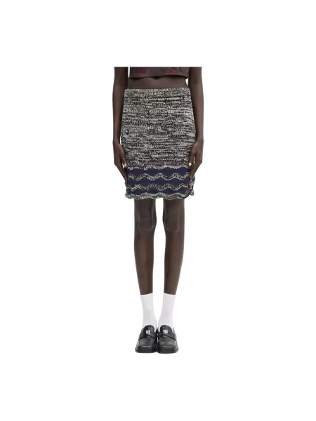 Wales Bonner spódnica Shade Knit mini rozkloszowana granatowy