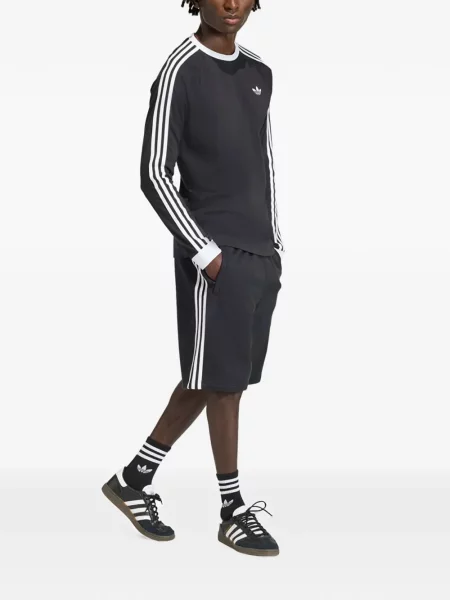 Csíkos kötött galléros póló Adidas fekete