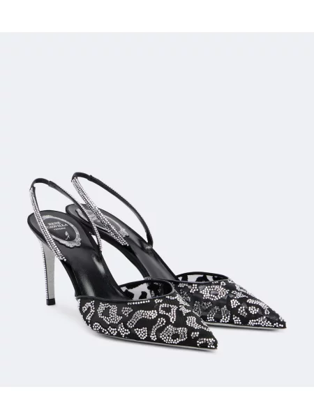 Pantofi cu toc Rene Caovilla plasă slingback negru