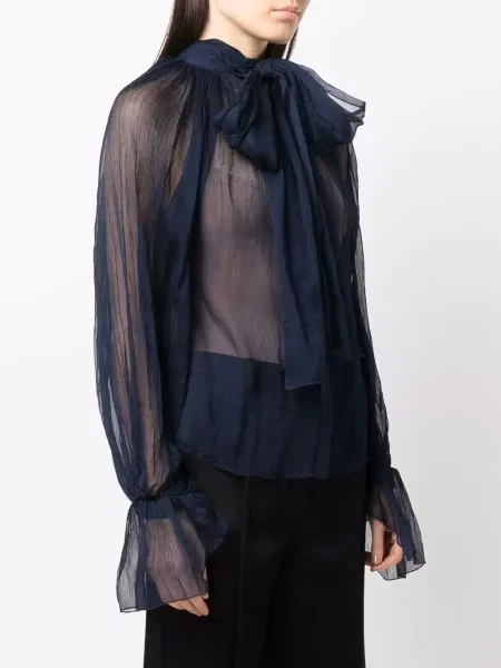 Bluză Atu Body Couture cu funde de mătase transparente albastru