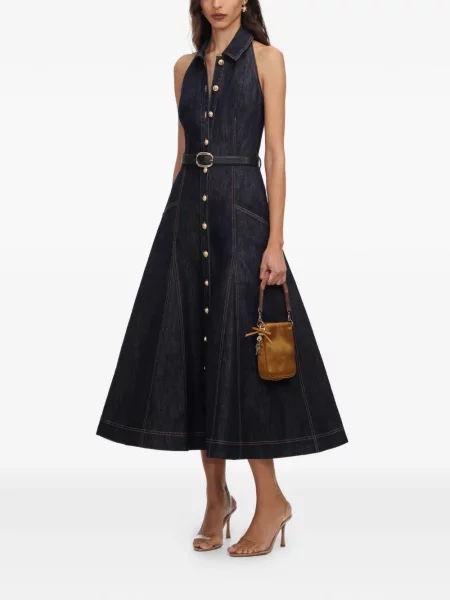 Rochie din denim Self-portrait albastru