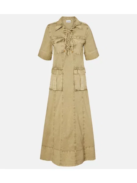 Obleka denim obleka Ganni zelena