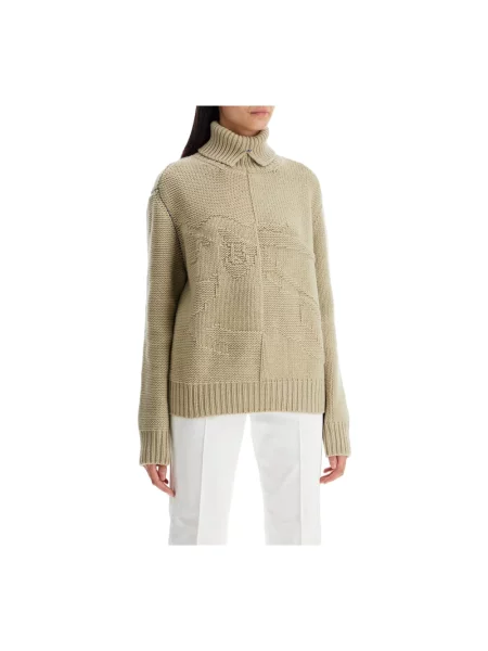 Dzianinowy sweter Burberry z nadrukiem beżowy