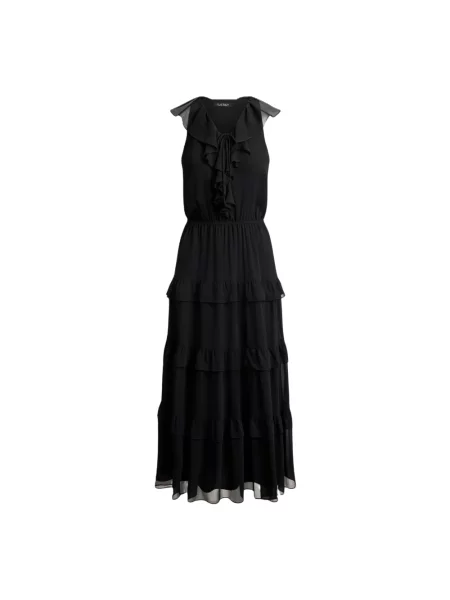 Sukienka casualowa o luźnym kroju z falbanami Lauren Ralph Lauren czarna