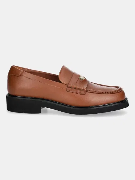 Tommy Hilfiger Usnjeni mokasini CREST SQUARISH TOE PENNY LOAFER rjava