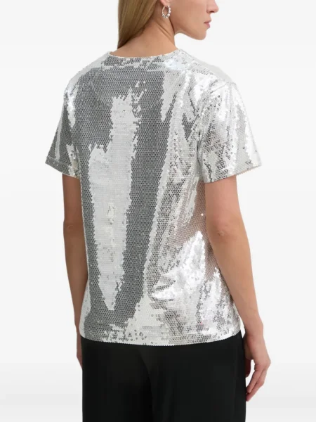 Tricou The Kooples cu paiete scurt argintiu