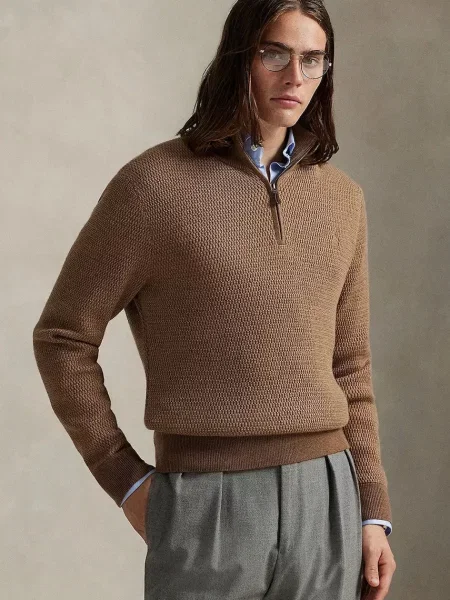 Вълнен пуловер Polo Ralph Lauren мъжки с ниско поло зелено
