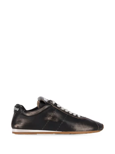 Sneakerși Miu Miu din piele zdrențuiți negru